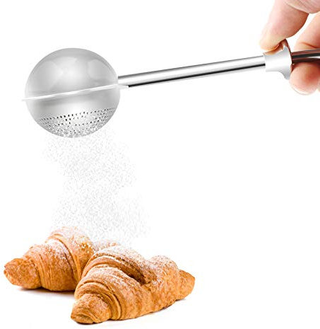 Flour Sifter for Baking, Powdered Sugar Shaker Duster with Lid Stainless Steel Mini Whisk Powder Sifters for Baking Tools Dusting Flour Wand for Spices, Syrup Sugar Dispenser