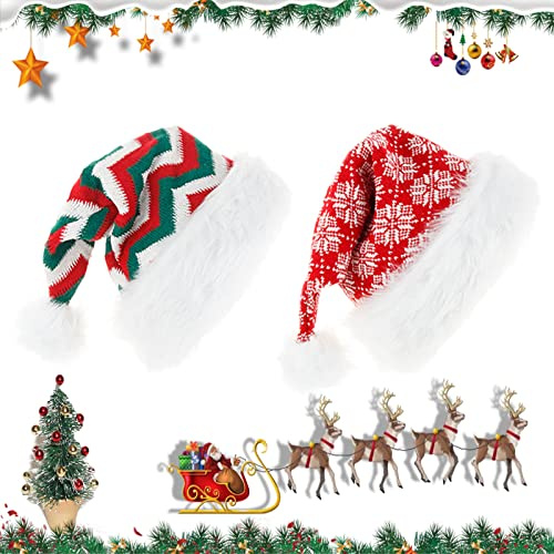 2 Piezas Gorro De Punto Navideño De Año Nuevo, Sombrero Clásico Gorro De Papá Noel, Gorro De Felpa De Papá Noel, para Decoración Fiesta, Disfraces Navidad