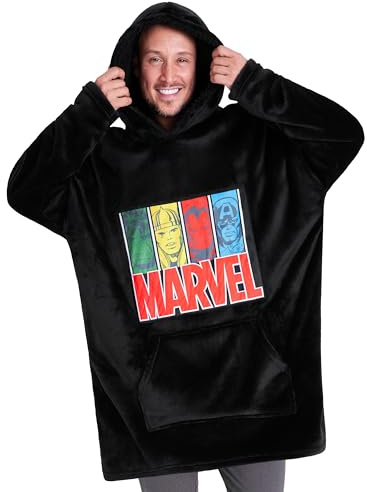 Get Trend Marvel Pull Plaid Homme, Sweat Oversize en Polaire Avengers (Noir) Taille Unique