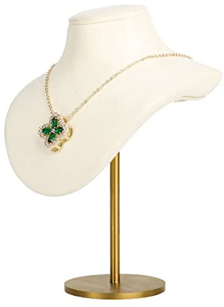 GemeShou Beige necklace holder bust for girls, Velvet hanging jewelry organizer, Small necklace mannequin, Metal necklace display stands for selling【Beige】