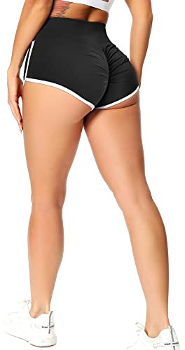 RIOJOY Damen Booty Shorts Scrunch Butt Kurze Leggings Sexy Figurformend Sportshorts Radlerhose Hotpants, Schwarz M