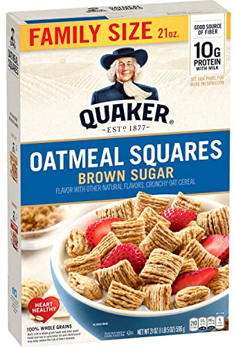 Quaker Oatmeal Squares Breakfast Cereal, Brown Sugar, 21oz Box