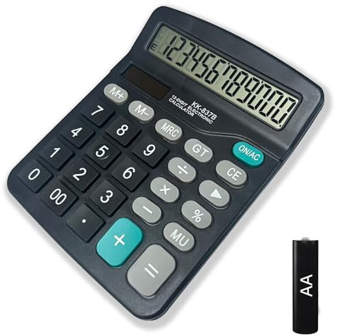 Electronic Calculator 12 Digit Large Display, Solar Battery LCD Display Office Calculator with AA Battery Included
