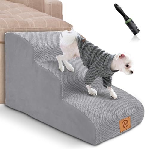 Myiosus Escalera para Perros y Gatos de 3 Peldaños, Escalera para Mascotas Pequeños, Esponja de Alta Densidad para Sofá Cama