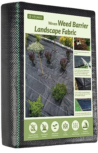 Velway Toile de Paillage 2x10M - Geotextile de Paillage Contre Les Mauvais Herbes en 100g/m² Fibres de Polypropylène Tissées Perméable à l'eau, Résiste Rayons UV, Anti Repousse