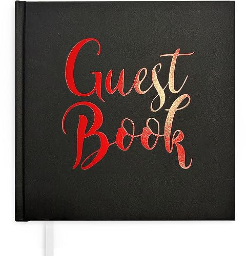 Plantvibes ® Black/Red Version Elegante libro degli ospiti, 72 pagine, copertina rigida, carta di alta qualità, libro degli ospiti vintage per matrimoni, battesimi o compleanni
