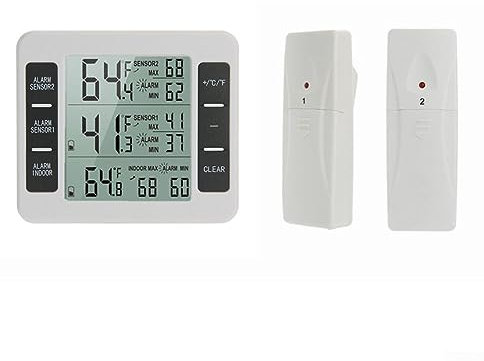 Kühlschrank-Thermometer, kabelloses digitales Gefrieralarm-Thermometer für den Innen- und Außenbereich, Heimmonitor, Temperaturänderung mit Sensor – 2X-Sensor
