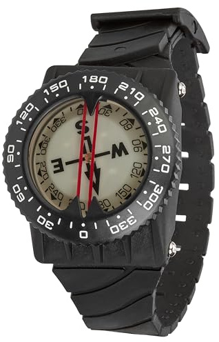 Italian Design 360° Ratcheted Rotating Bezel Scuba Diver Compass, Waterproof Oil Filled with Side-Window Compass