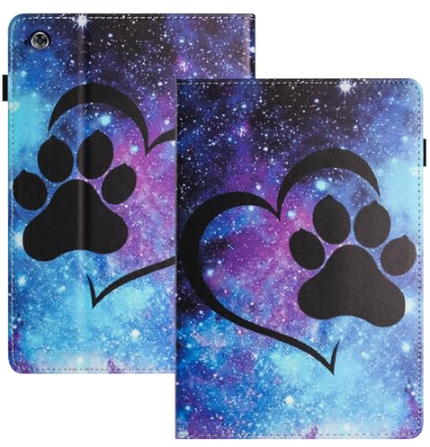 LSPCASA Schutzhülle Für Huawei Mediapad M5 Lite 10.1 Zoll Ständer Tasche Huawei Mediapad M5 Lite Hülle Mit Kartenfächern Klappschutzhülle Mit Magnetische Schnalle Herz katzenpfote