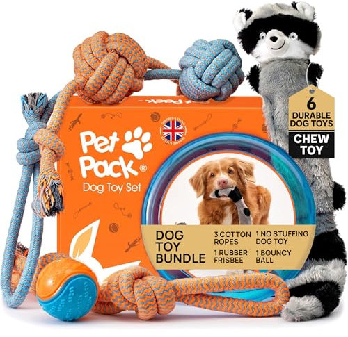 Pet Pack Dog Toy Set - 6 Puppy Toys from 8 Weeks Small Dog Toys for Medium Dogs, Durable Bundle with Tough Chew Ropes - Puppy Toys 12 Weeks