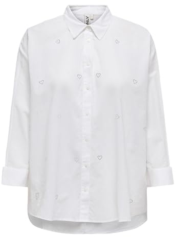 Onlnew Lina Grace LS EMB - Maglietta Noos Wvn, Bianco, M