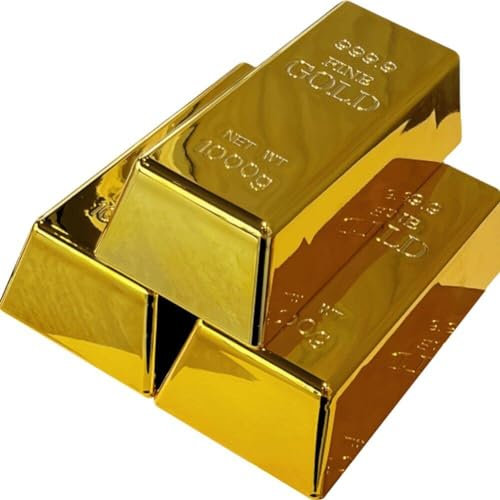 HiyyFloy 3 Stück Gefälschter Goldbarren, Gefälschter Goldener Ziegel, Nachbildung Von Goldbarren, Goldbarren, Dekorationen, Realistische Goldbarren, Ziegel-Requisite, Film-Requisite, Briefbeschwerer,
