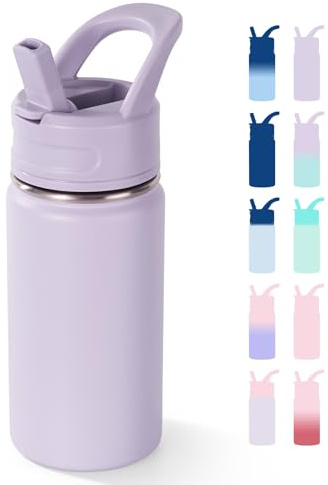 Fijinhom 12oz Kids Water Bottle for School, Toddler Bottles with Straws, Stainless Steel Vacuum Insulated Water Bottle for Boys&Girls, Leak-Proof, BPA-Free, Purple