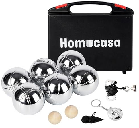 Homucasa Boule Kugeln Set 6 Kegeln Boccia Kugeln Set, Petanque-Kugeln Set Boules/Petanque Set mit PP-Aufbewahrungsbox, 73mm/ 720g pro Kugel, 6er-Set-Serie A, Perfekt für Outdoor- und Freizeitspiele