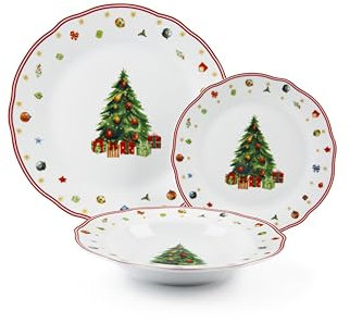 Excelsa Christmas Eve Servizio Piatti 18 Pezzi, Porcellana, Multicolore