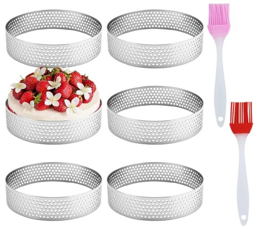 6 Pezzi Ø 8 cm Anello Microforato Crostata, Stampo Crostata Microforato in Acciaio Inox 430, Anello Traforato per Crostate Pasticceria Mini Torte Mini Pizze Muffin