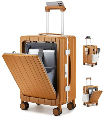 Sea choice Valigia da 20 pollici con Tasca Frontale per Laptop Trolley in PC Leggera Bagaglio a Mano con USB Chiusura TSA e 4 Ruote Doppie Girevoli, Porta bicchieri