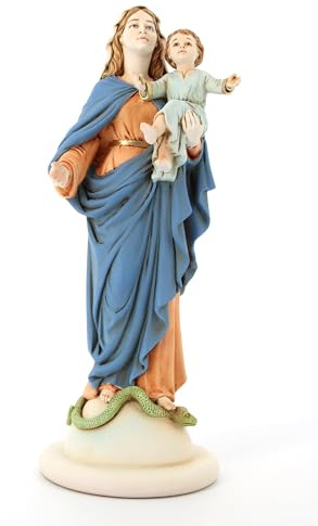 SHALOM - Statua Madonna Con Bambino, In Polvere Di Marmo Colorata. Altezza 32 Cm