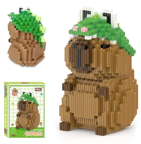 HSMHLYYB Capybara Bauspielzeug, Capybara Mini Baustein Set, Bausteine Klemmbausteine Set, Tier-Blöcke Micro Building, Klassischer Cartoon Mini Bausteine Für Kinder Erwachsene, 1723 Stücke(Weißer Hut)