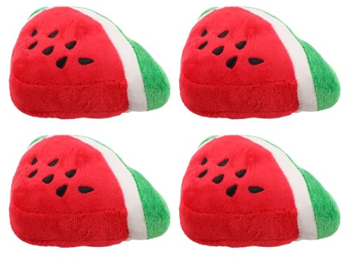 ifundom 4pièces Lot de Jouets Peluche pour Chien Forme de Pastèque Jouets Sonores Mâcher Interactifs Accessoires de Jeu Mignons pour Chiot