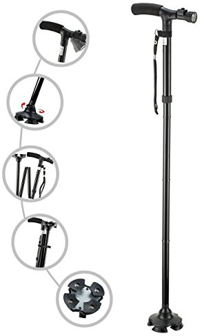 Folding Cane with Led Light, Adjustable Canes and Walking Sticks for Men and Women, Walking Cane Stick for Elderly with Cushion T Handle and Pivoting Quad Base