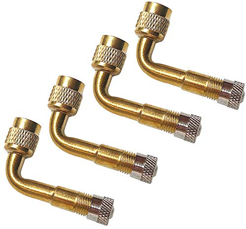 QitinDasen 4Pcs Professionale 90 Gradi Pneumatico Valvola Estensione Adattatore Kit, Ottone Pneumatico Stelo Prolunga Schrader Valvola Adattatore, con Tappo Antipolvere