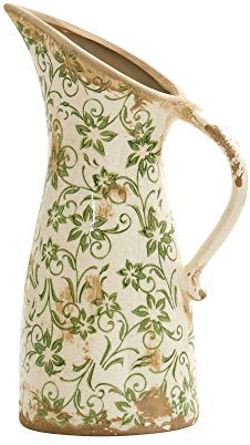 Tuscan Ceramic Green Scroll Pitcher Vase