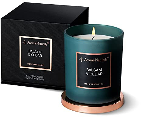 Aroma Naturals Luxury Candles, Natural Soy Wax Scented Candles 35 Hours Burning Time, Home Fragrance Decor Gift, 215g, Medium Jar (Balsam & Cedar)