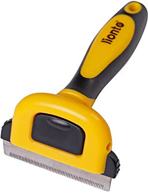 lionto Unterfellbürste, rutschfester Griff & abnehmbare Klinge, schmal, Bürste für Hunde & Katzen, schonende Fellpflege & abgerundeter Borsten, Hundebürste geeignet für langes & kurzes Fell, rostfrei