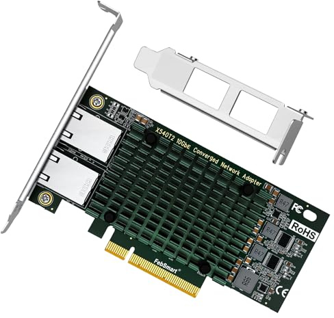 FebSmart PCIE X8 Interface to 2X 10Gbps RJ45 Ports Network Adapter, Intel X540-AT2 Ethernet Controller, 2X 10GbE RJ45 Interface PCIE NIC Card, PCI Express 10GbE Converged Network Adapter (X540T2)