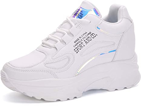 MIXSEN Scarpe da Ginnastica con Zeppa Interna da Donna Sneakers Alte con Zeppa Leggere Casual Plateau Alta 8 CM(Bianco-A,35)