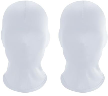JIHUOO 2 Pcs White Full Face Mask Cover Faceless Skin Masks Halloween Cosplay Spandex Hood Mask for Unisex Cosplay