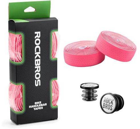 ROCKBROS Lenkerband Rennrad Rutschfest Stoßdämpfend Griffband für Fahrräder Gravel Tennis mit Abklebeband und Lenkerstopfen 210 x 3 CM 2 Rollen Rosa