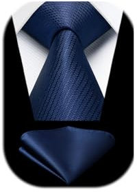 Enlision Marineblau Krawatten Für Herren Einfarbig Hochzeit Krawatte mit Taschentuch Formelle Elegant Krawatte & Einstecktuch Set