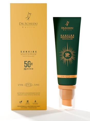 Dr. Schedu Berlin Sun Vibe Sonnenschutz LSF 50 - Körper- & Gesichts Sonnencreme, UVA-, UVB- & UVC-Schutz – Hydratisierender, Glättender & Pflegender Sunscreen - Vegan, Riffsicher & Nicht Fettend