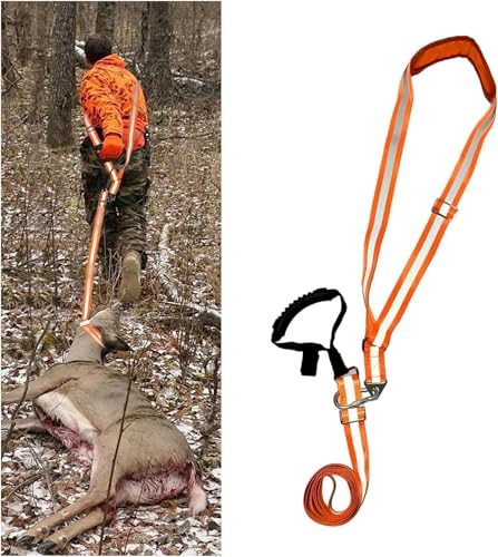 MUSLONG Corde de remorquage de cerf - Robuste et réfléchissante - Harnais avec bandoulière réglable - Accessoire de chasse pour la chasse en plein air - Déplacement rapide