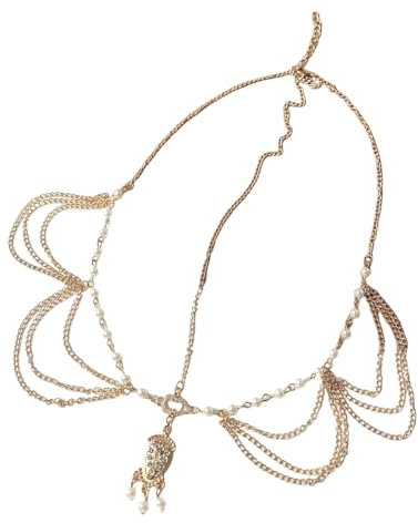 MIRKUZI Haarbänder für Damen Quasten-Stirnband, Quastenketten-Stirnband, böhmisches Kopfgeschmeide, goldene Kopfkette, Mädchen-Haar-Accessoires (Gold)