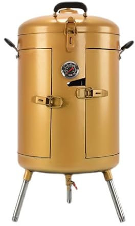 Baril de Charbon de Bois pour Barbecue, Barbecue, Baril de Barbecue au Charbon de Bois, Cylindre de Barbecue à poêle Suspendu, Acier épaissi, Solide et Durable, avec thermomètre, doré