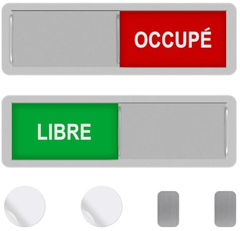 GlasFlength Fri/upptagna dörrpaneler med 2 runda lim, 17,7 x 5,2 cm, fritt magnetiskt skjutskylt, dekorativt skylt för möte, toalett, skola, toalettkontor (silver)