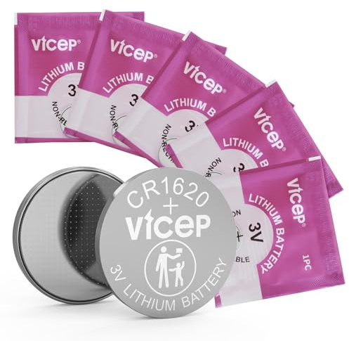ViCep 5-Pack CR1620 Battery 3V Lithium Coin Cell CR 1620 Batteries for Car Key Fob, Watches, Remote Control, Calculator & More, Individual Wrapped