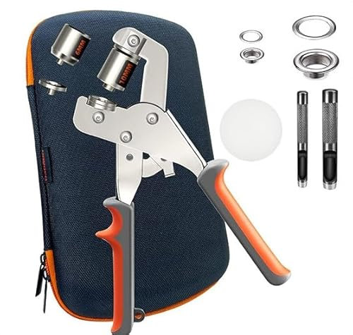 Vasmeiy Kit de Pince à œillets, Pince Perforeuse avec 400 Oeillets, 200 × Ø6 mm et 200 × Ø10 mm, Perforatrice Pinces Magnétique avec Têtes de Perforation Remplaçables, pour Bâches, Cuir, Tissus