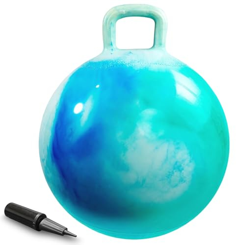 AMFUN 45 cm Pelota de Salto, Pelotas de Tolva de Rebote con Asa, Pelota saltarina Hinchable, para Niños 3 a 12 años Saltar Jardín Actividades Exterior Juego Ejercicio (Azul-Verde)