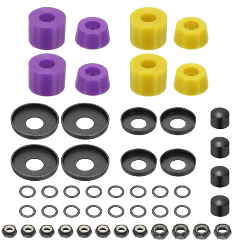 YELARXI Skateboard Bushings, Skateboard Truck Rebuild Long-Board Kit Bushings Washers Pivot Cups-Fitting for (Outdoor Skateboard Parts) 92A & 2 Pack & PU & Purple/Orange