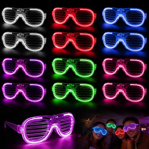 Corpower Gafas LED Fiesta, 12 Piezas Gafas Luminosas para Fiestas, Luces Led, Gafas De NeóN, Gafas Luminosas De Moda Para Fiestas Cumpleaños, Raves, Concierto, Carnaval