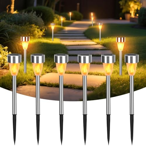 Aigostar Lampe Solaire Extérieur Jardin pack de 6. Marche/arrêt automatique. IP44 Étanches, angle de 360 ​​°. Torche Solaire Flammes Lampe