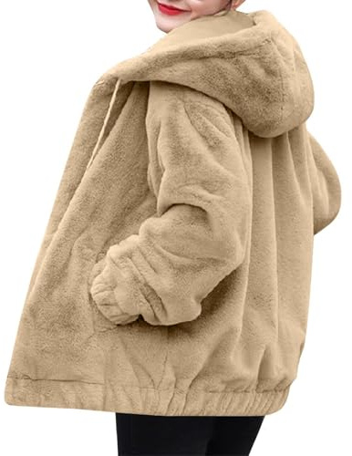 Veste Femme Imitation Lapin à Capuche avec Poches Molletonnée Large Haut Chaud Manches Longues pour Hiver Extérieur