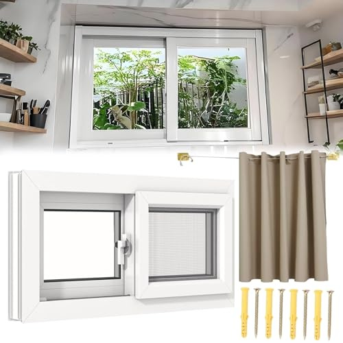 Basement Window Replacement Sliding Windows with Curtains and Screen, 22 23 25 26 28 30 32 35 36 38 40 Shed Windows, for Houses RVs Playgrounds Barns(White,28x20”)