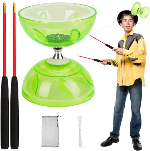 Diabolo med kullager,12 cm i diameter, diabolo med stort kullager, en jongleringsleksak, lämplig för vuxna och nybörjare (Grön)