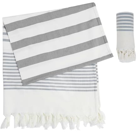 Winthome Toalla Playa Suave 180x100cm-Toalla Hammam de 100% Algodón, Ligero Ahorra Espacio, Beach Towel con Borlas Absorbente, Libre de Arena, Toalla de Baño Turco para Mujer Hombre (1 Pack)
