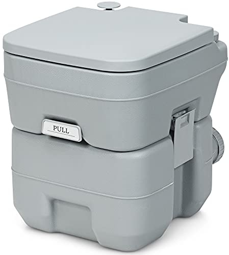 COSTWAY Toilette Portable WC Chimique Portable pour Camping Caravanes Hôpital, Toilette Chimique 20L HDPE Gris